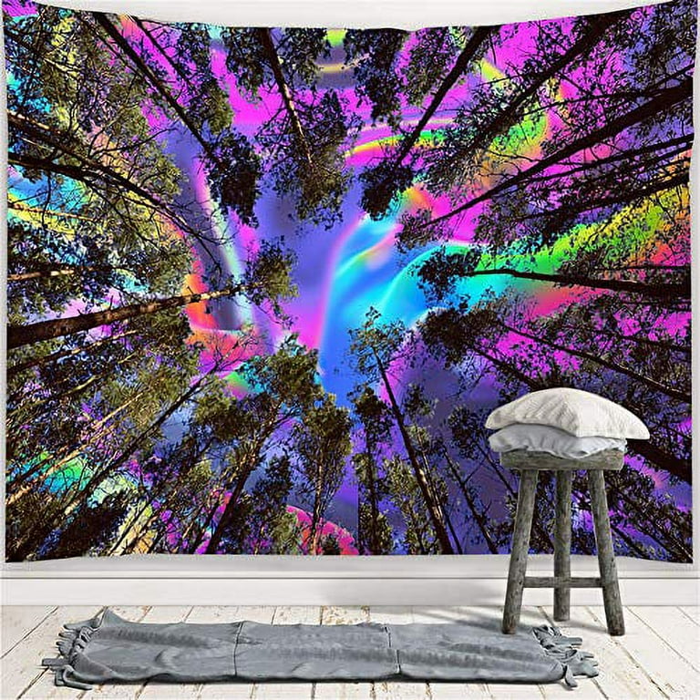 YISURE Trippy Tapestry Psychedelic Corlorful Forest Wall Hanging Tapestries Nature Landscape Rainbow Wall Art for Dorm Bedroom Living Room College Nails Included 80x60 Inch Walmart