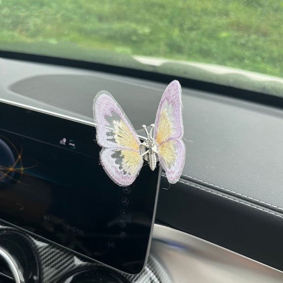 3D Embroidered Butterfly Car Decorations, Adhesive Wing Waving Butterfly Ornaments for Women Girls, Interior Dashboard Accessories for Car & Home, Blue