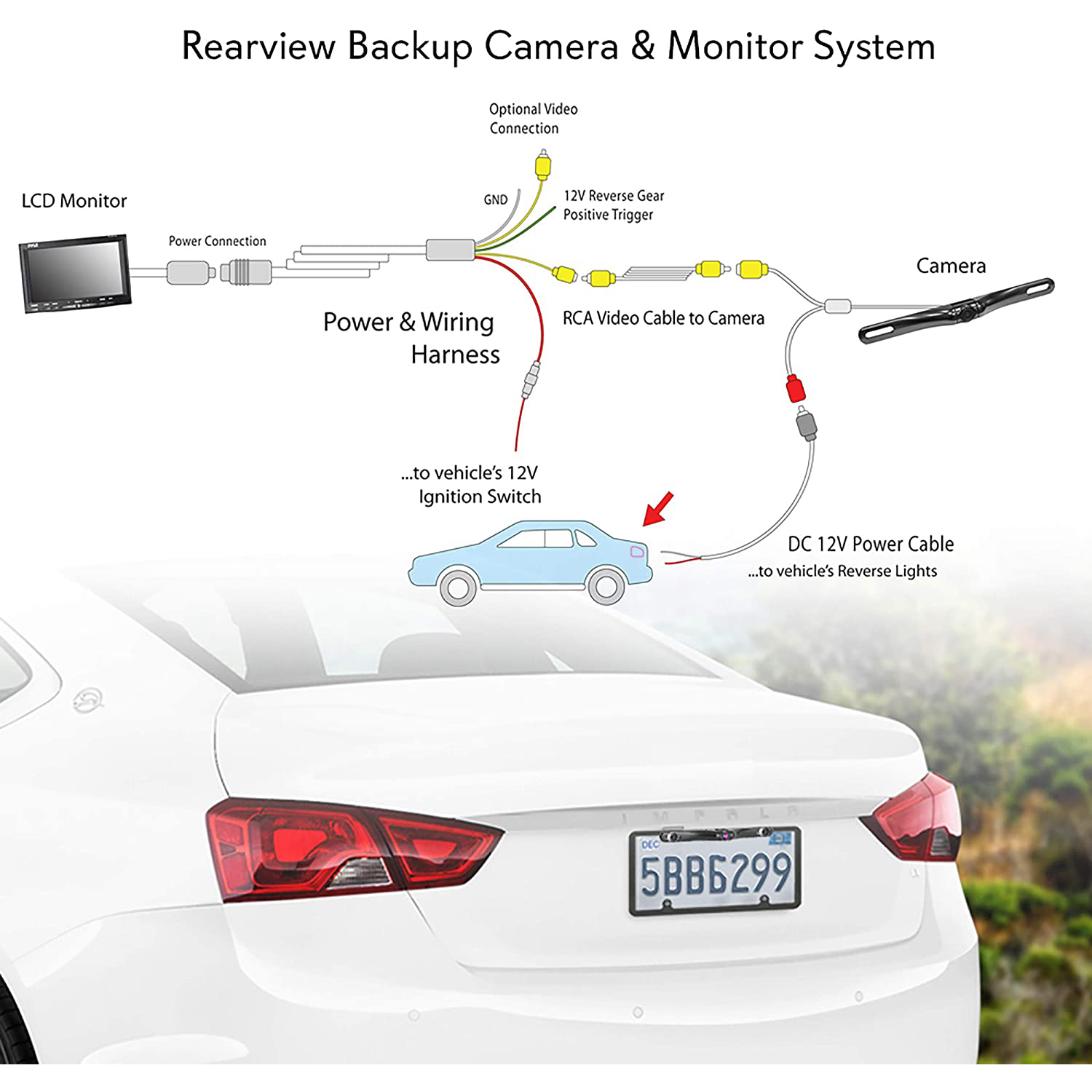 Pyle PLCM7500 7" LCD Rearview Car Backup Camera and Monitor Reverse Assist Kit - image 2 of 6