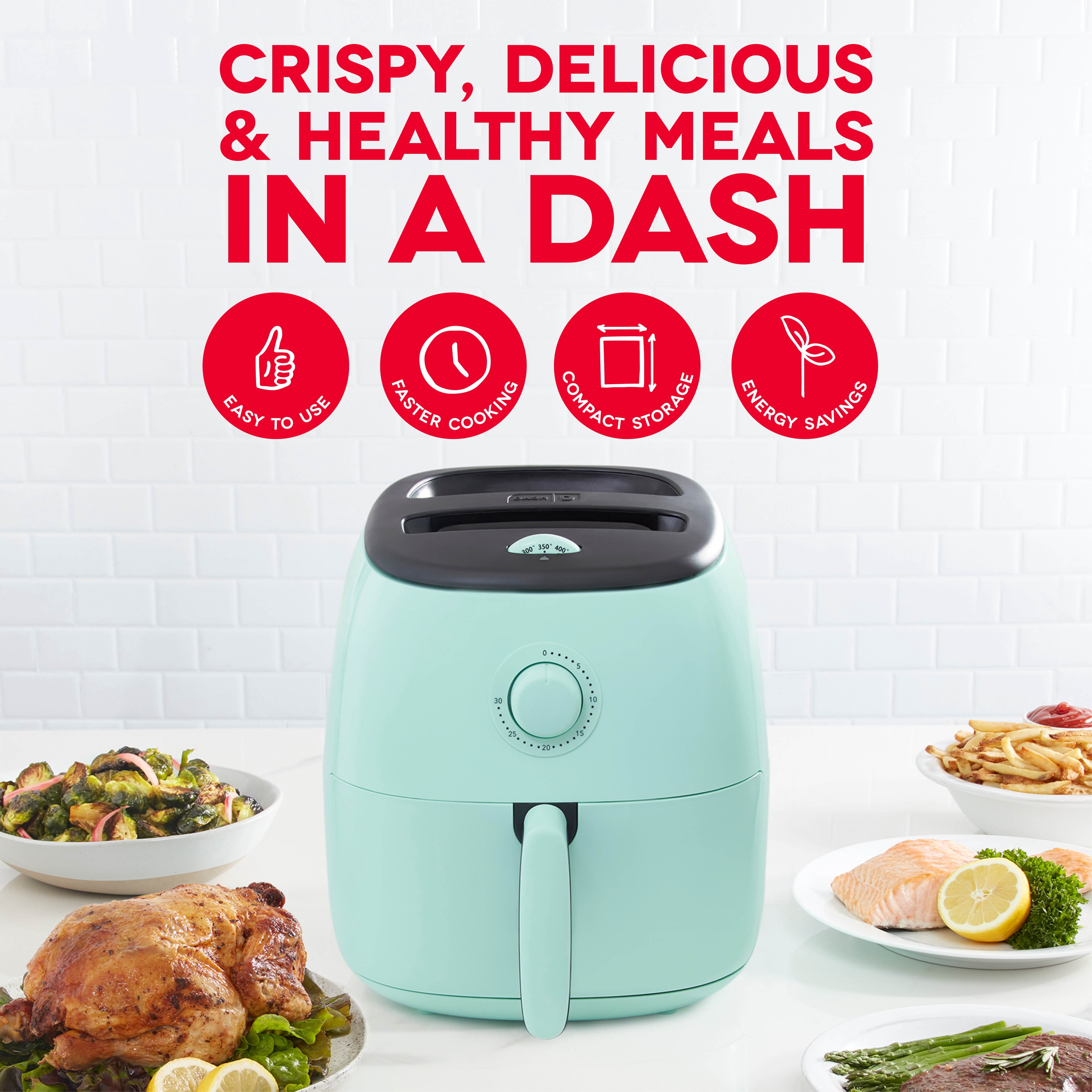 Dash Tasti-Crisp™ Electric Air Fryer Oven, 6 Qt. Family Size, 1700-Watt, Aqua