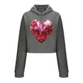 thumbnail image 3 of Mifsaly Women Valentines Day Crop Sweatshirt Drawstring Long Sleeve Heart Print Hoodie Girlfriend Gifts Hooded Cropped Tops Casual Loose Blouse Ladies Spring Fall Loungewear XL, 3 of 6