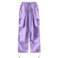 thumbnail image 4 of Jxximdong Cargo Pants for Women, Baggy Wide Leg Cargo Pants Hip Hop Streetwear Leisure Elastic Oversized Vintage Trousers, Purple Womens Casual Trousers, 4 of 6