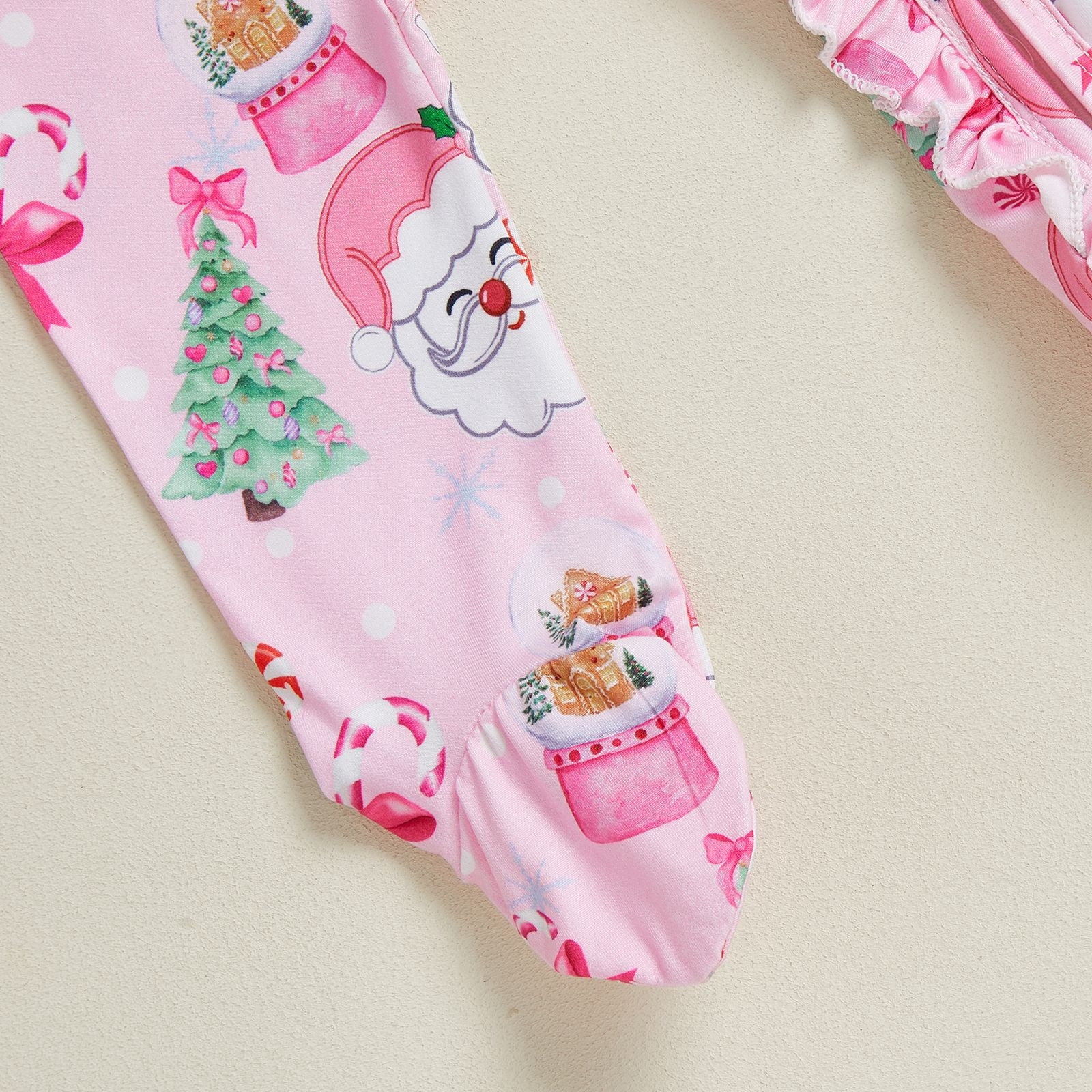 FYDUU Christmas Newborn Baby Girl Footies Romper Ruffle Long Sleeve Sleeper Zip Up Footed Pajamas Jumpsuit And Headband Coming Home Outfits Leisure Sweatsuits
