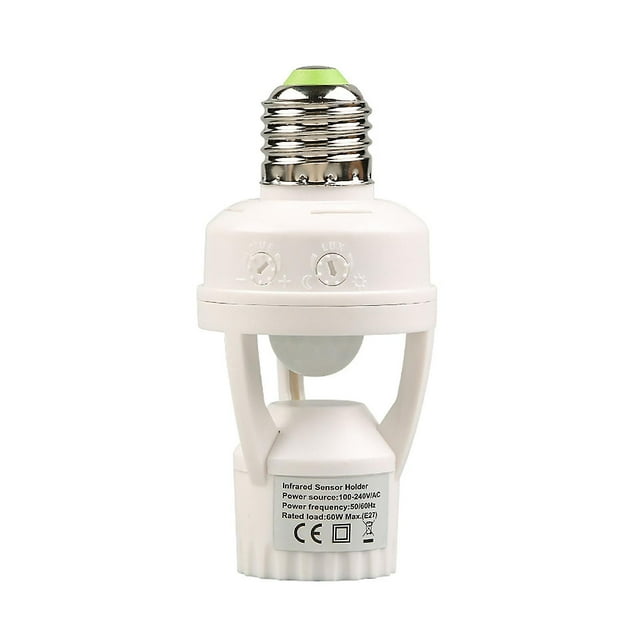 E27 Sensor Lamp Socket 100-240V, 10-300s Time Delay, 6m Sensing Distance, IR Motion Detection Bulb Holder Adapter