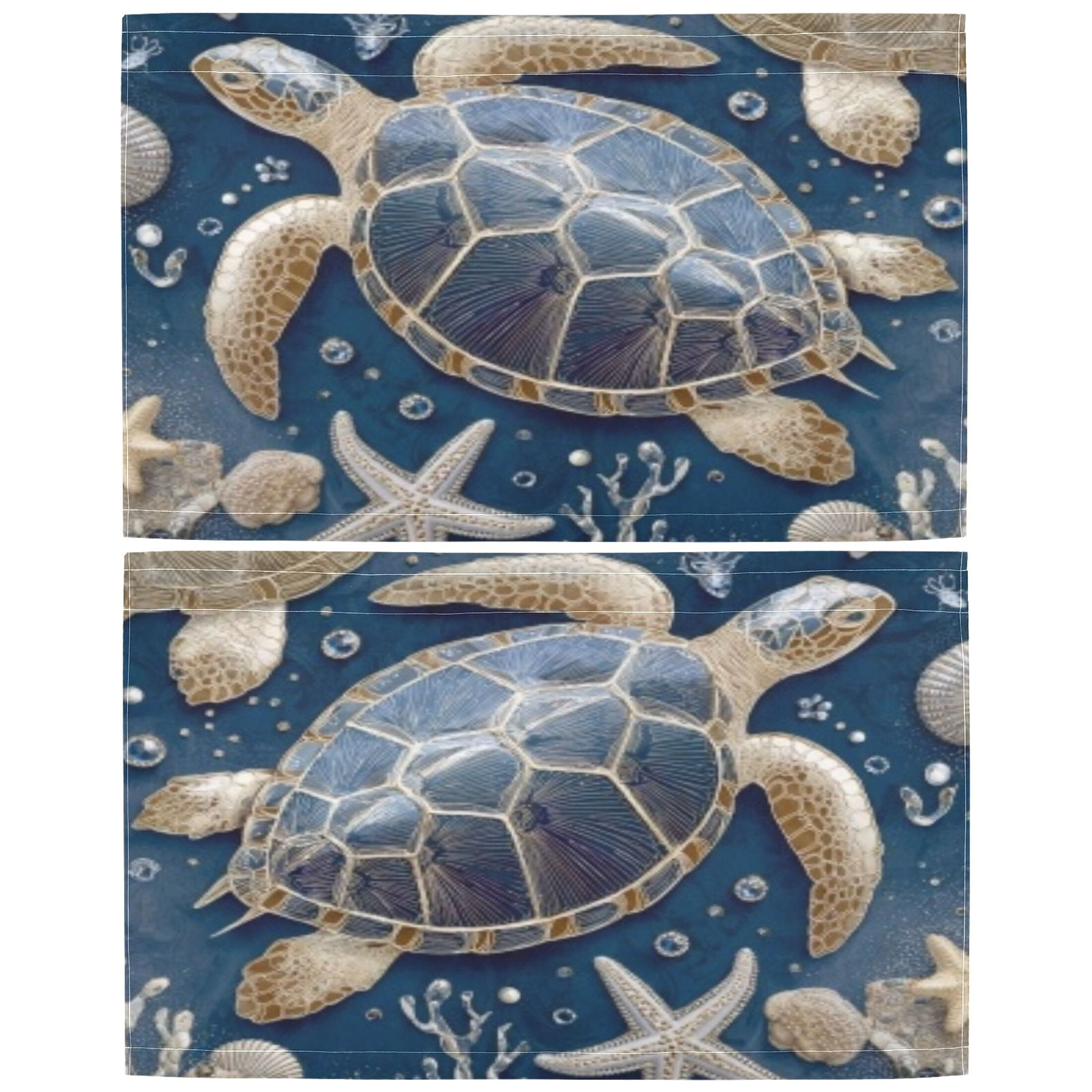 BZSMCE Set of 2 Pieces Window Curtains In Navy Beaded Sea Turtle Pattern 57x24in/57x36in