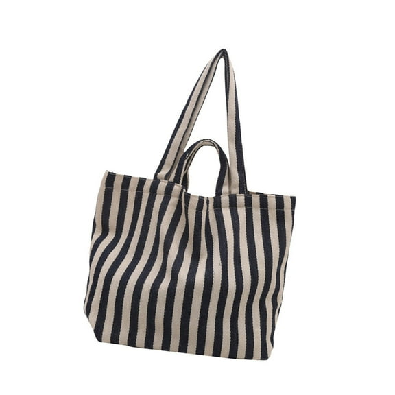 FENOHREFE Women Canvas Bag Large Capacity Shoulder Bag Striped Handbag All-Matching Everyday Bag Students School Bag Shopping Bag