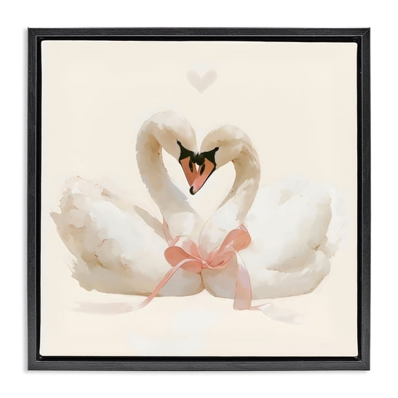 Stupell Industries Swan Pair with Bow Black Framed Floater Canvas Wall Art, design by Creative Studio