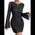 thumbnail image 1 of Vestido Mini de Lentejuelas Y2k para Mujer, de , con Mangas Largas y Espalda Descubierta. Negro L, 1 of 9