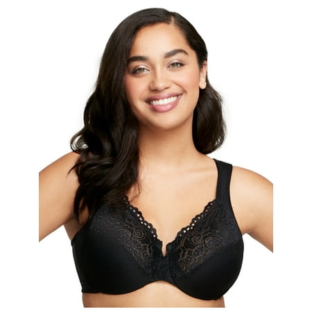 

Glamorise Full Figure Plus Size Low Cut WonderWire Lace Bra Underwire #1240