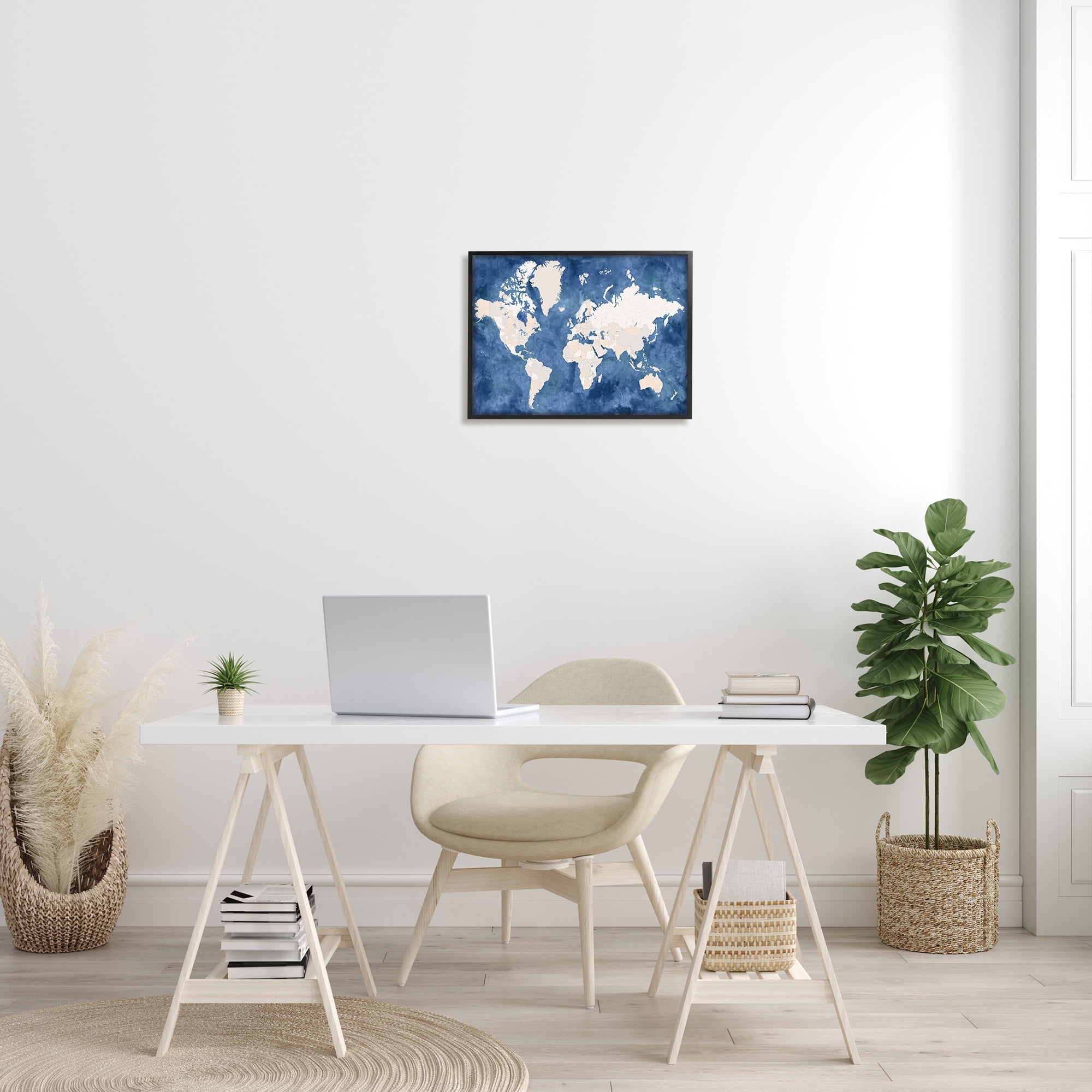 Stupell Industries Country Border World Map Deep Blue Ocean, 16 x 20, Designed by BlursByAI