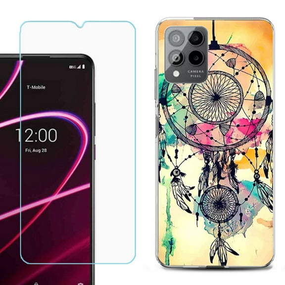 OneToughShield ® for T-Mobile Revvl 6x Pro 5G Shockproof Fashion Phone Case, with Tempered Glass Screen Protector - Dream Catcher Color