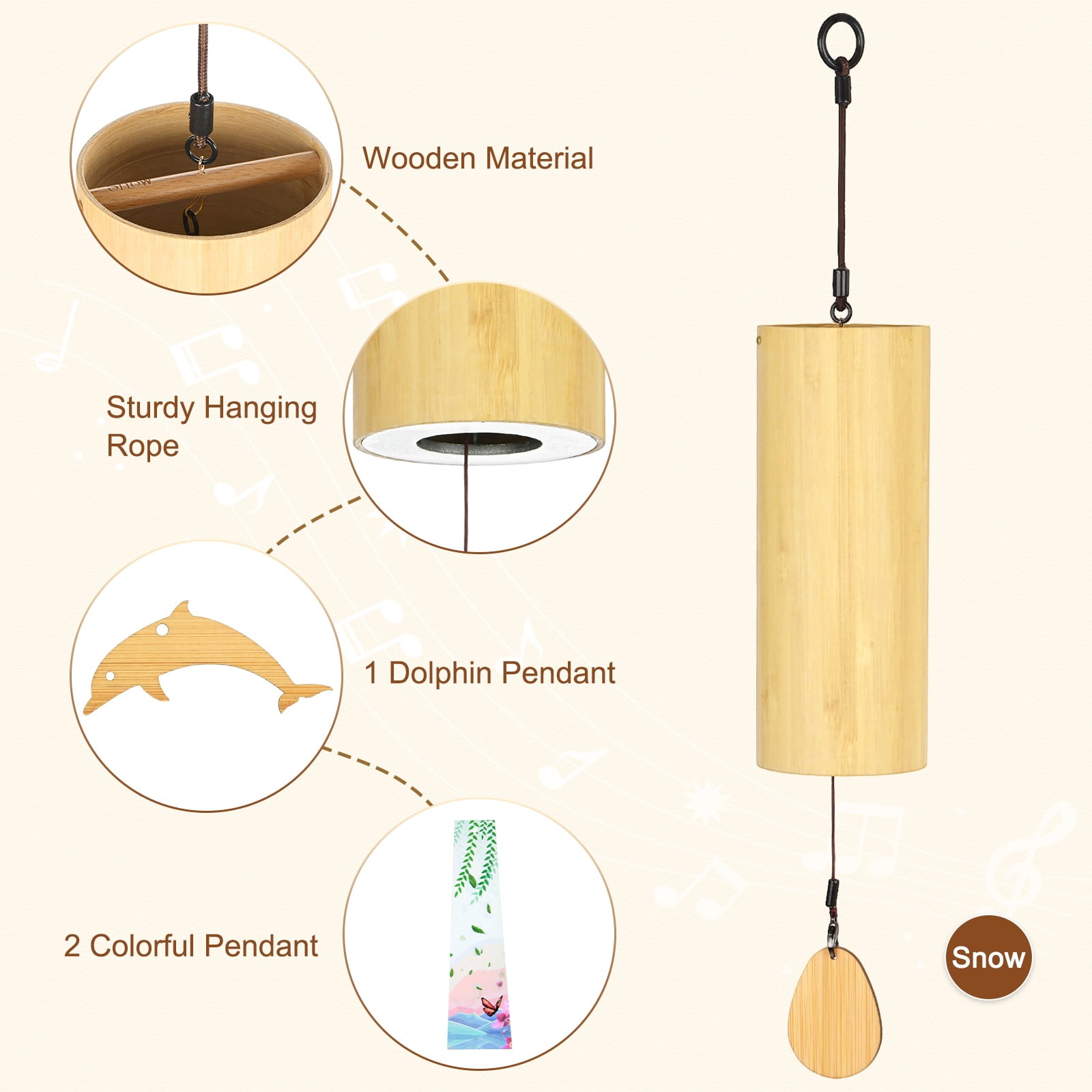 Uxcell Bamboo Wind Chimes for Meditation, Relaxing Emotions, Wooden Handcrafted Chimes for Unique Decor, Gardening Gift for Outdoor Decoration [G Chord]