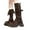 Brown, variant on Kid Girls Solid Color Round Toe Pull On Leather Goth Boot Fold Over Platform Boots Punk Mid Calf Chunky Stacked Heel Button Party Shoes