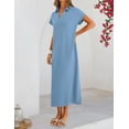 thumbnail image 5 of Merokeety Womens Summer Maxi Dress V Neck Collared Vacation T Shirt Long Dresses Lightblue m, 5 of 8