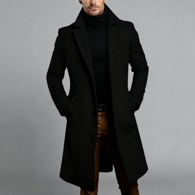 Men's Fashion Lapel Button Down Long Sleeve Mid Length Cardigan Jacket with Side Pockets for Spring Casual Outdoor Wear