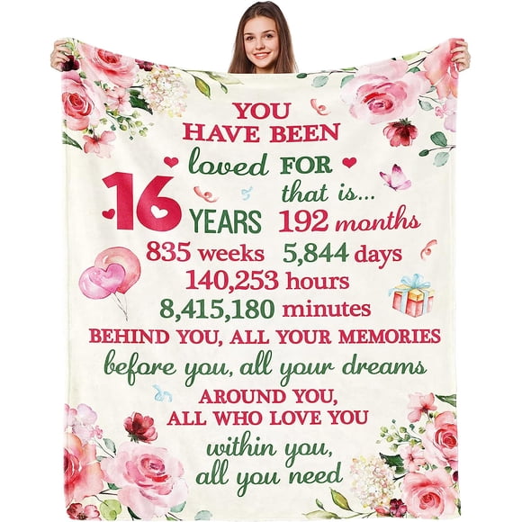 LHSHID Sweet 16 Gifts for Girls Throw Blanket Best 16th Birthday Gift Ideas Flannel Fleece Blanket 16th Birthday Decorations for Girls Daughter Niece Bestie Sister 30"x40"
