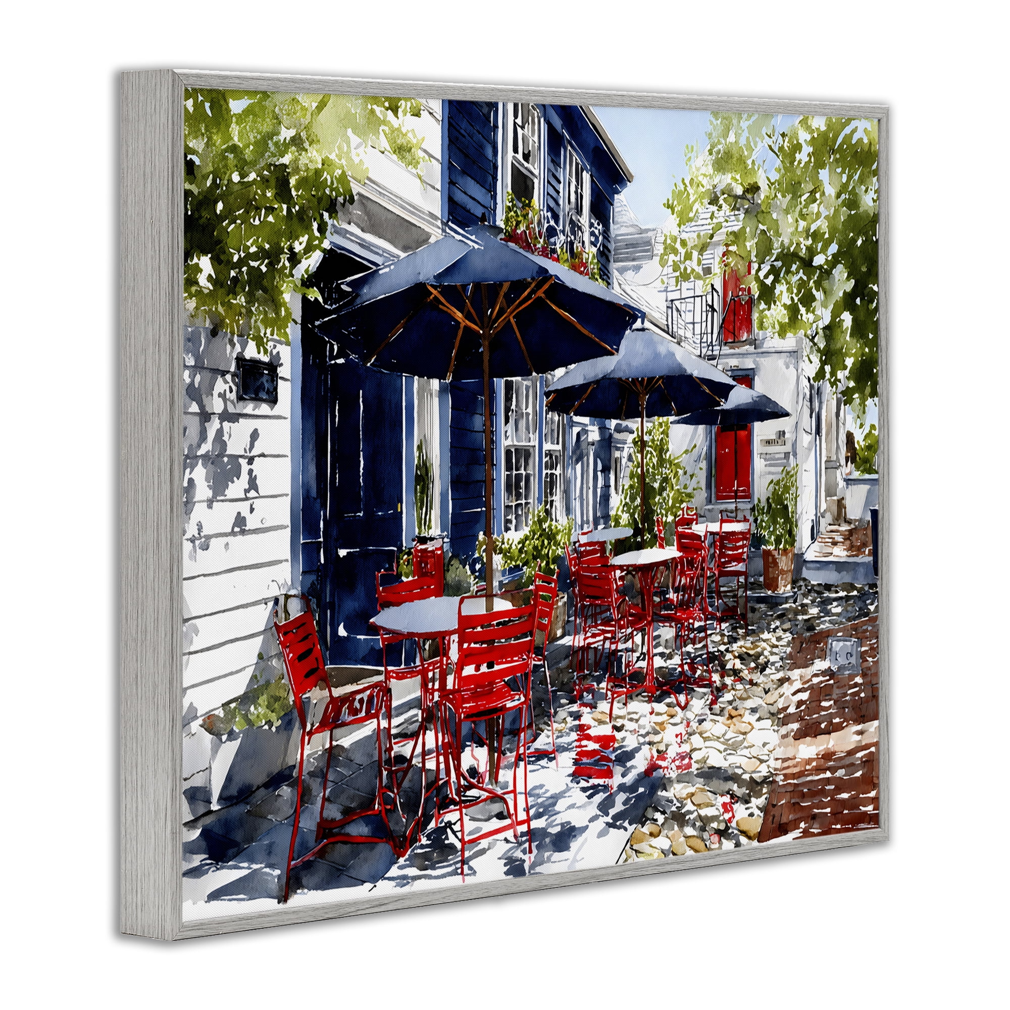 Stupell Industries Cafe Classic Red Chairs Gray Framed Giclee Art, design by Franklyn Gregory