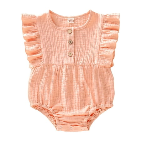 

Newborn Baby Girl Romper Ruffle Sleeve Jumpsuit Baby Girl Bodysuit Infant Girl Summer Clothes Pink 3-6 Months