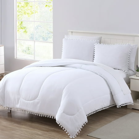 Mainstays Pom Pom Edge Comforter Set Twin Twin Xl White