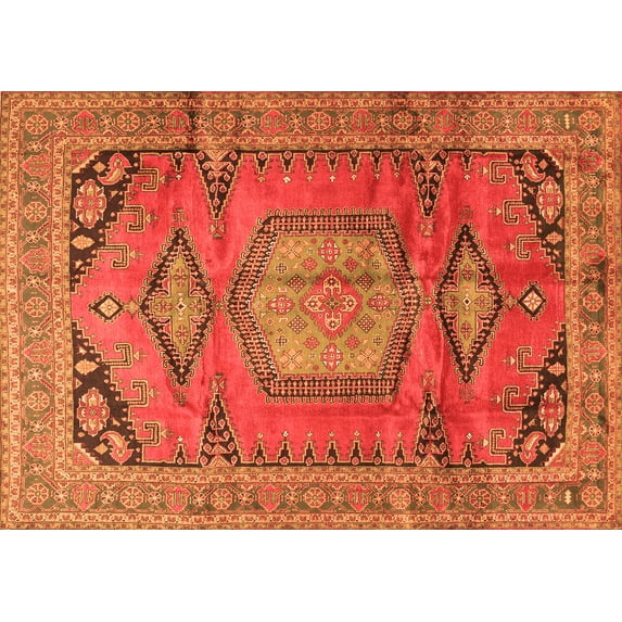 Ahgly Company Indoor Rectangle Persian Orange Traditional Area Rugs, 7' x 9'