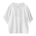 thumbnail image 5 of MIXUE Boho Tops For Women Summer Solid Color V Neck Short Sleeve Loose Fit Casual Tshirts Activewear,White,L, 5 of 5