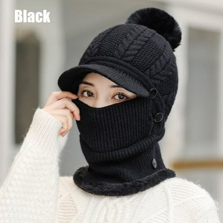 Sinhoon Winter One Piece Scarf and Mask Set for Women,Thick Warm Slouchy Knitted Hat Thick Skull Ski Cap