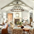 thumbnail image 6 of Farmhouse Wagon Wheel Chandelier, 20-Light Rustic Wood Round Pendant Light, 47.2-Inch Diameter for Dining Room, Kitchen, Foyer Entryway, 6 of 10