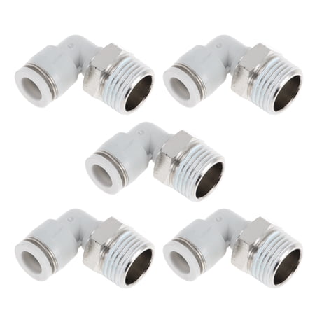 Unique Bargains Push to Connect Air Fittings 3/8" 90 Degree Air Line Quick Joint Plastic Nickel-plated Copper 1/2"NPT 5 Pcs White Silver Tone