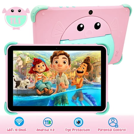 ifanze 10.1 inch Kids Tablet, 32GB Storage WiFi Android 10 Tablet for Kids, HD Touch Screen, Parental Control, Learning Tablet with IWAWA Application, Kids Tablets with Pink Case X1