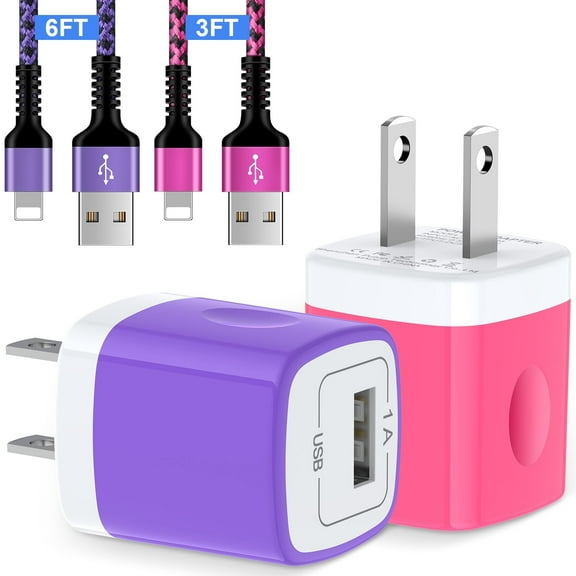 Compatible for iPhone Charger, 2 Pack USB Charger Block with Charging Cable 3FT 6FT, Charging Block Wall Charger Adapter Plug Brick Cube Box Fast Charging Station Compatible for iPhone, Mixed A
