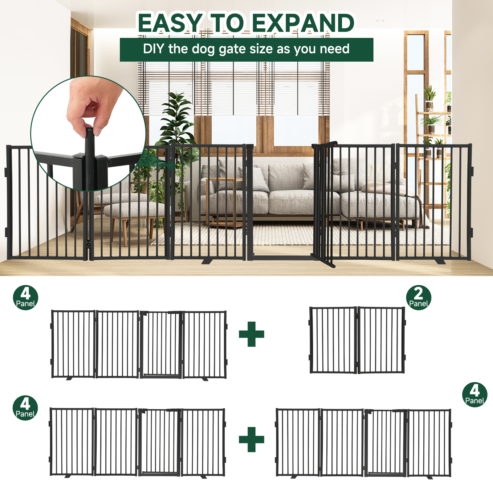 Furggis Pet Playpen, Dog Pen Foldable, Dog Exercise Fence with 4 Panels, 32"H - Black