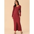 thumbnail image 3 of DARING DIVA Long Sleeve V Neck Slit Hem Maxi Cocktail Dress S Wine Red, 3 of 5