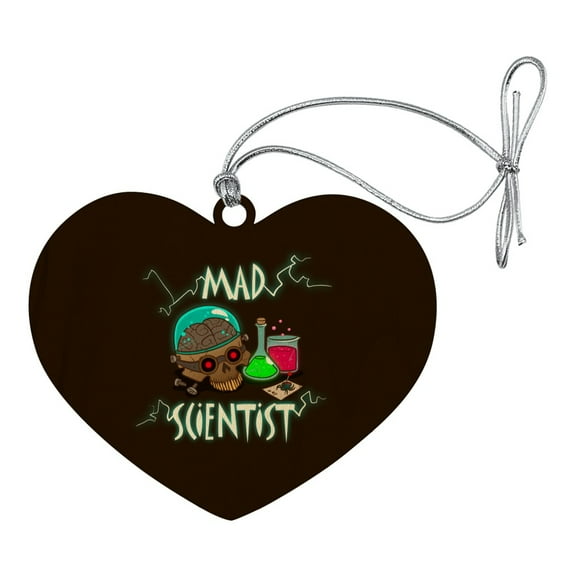 Mad Scientist with Beakers Brain Heart Love Wood Christmas Tree Holiday Ornament