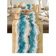 thumbnail image 5 of Coastal Beach Watercolor Wavy Table Runner 13x60in Non-Slip Cotton Linen Table Runners, Summer Ocean Waves Dresser Scarves TableRunner for Dinner Kitchen Dining Wedding Party, 5 of 9