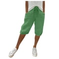thumbnail image 6 of HKYNLAG Linen Shorts for Women 2026 Drawstring High Waist Knee Length Bermuda Short Loose Comfy Casual Summer Shorts with Pocket Green 3XL, 6 of 7