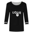 thumbnail image 4 of Hauts pour Femmes Manches Trois-Quarts Cœur Saint-Valentin Col Rond Imprimé Décontracté T-Shirt Ample Noir XXXXXL, 4 of 5