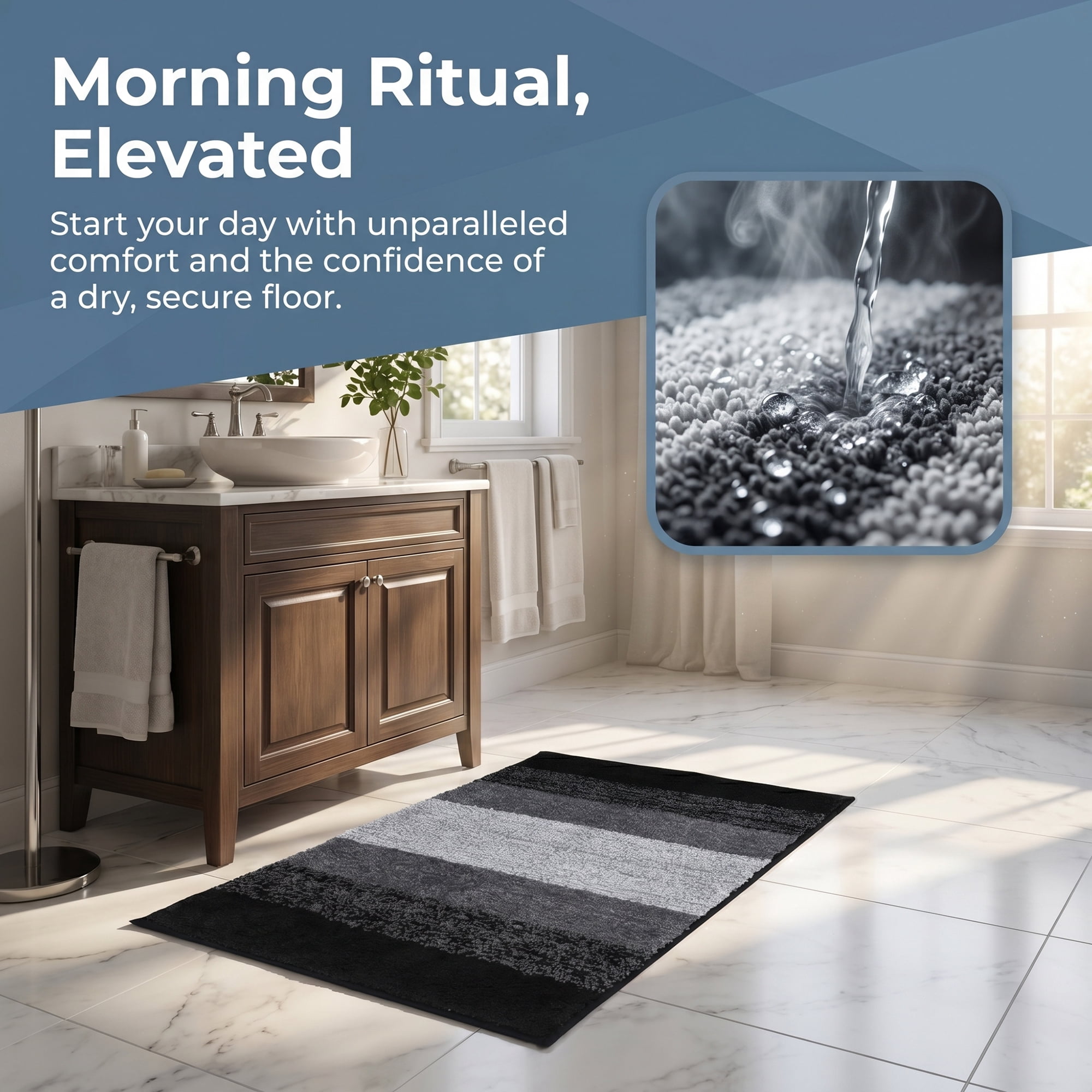 Unique Bargains Soft Absorbent Plush Non-Slip Machine Washable Bath Mat Black 32" x 20"