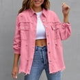 thumbnail image 2 of JGGSPWM Women Denim Jacket Ripped Distressed Jean Jackets Trendy Classic Lapel Button Down Up Frayed Hem Shacket with Pocket Pink XL, 2 of 6