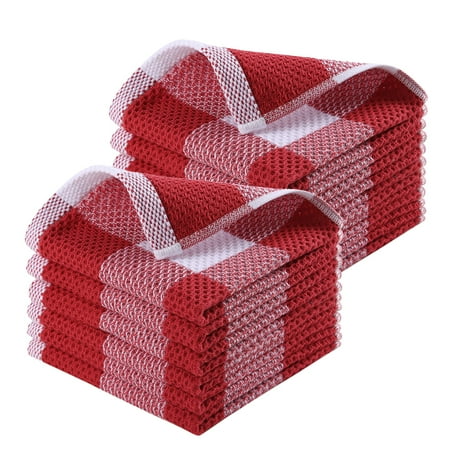 

100% Cotton Waffle Weave Check Plaid Kitchen Towels 12 x 12 Inches Super Soft and Absorbent Dish Towels for Drying Dishes 12-Pack