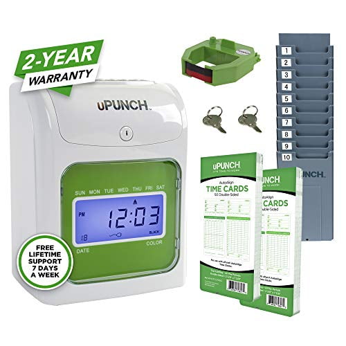 uPunch Starter Time Clock Bundle with 100Cards, 1 Time Card Rack, 1 Ribbon & 2 Keys (HN1500