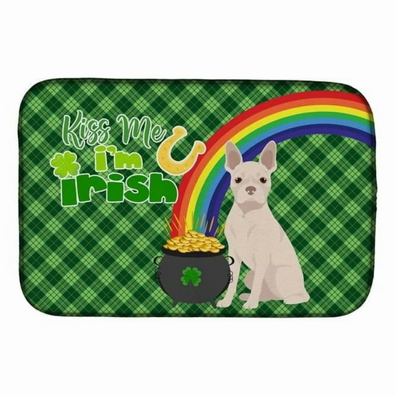 White Boston Terrier St. Patrick's Day Dish Drying Mat 14 in x 21 in