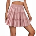 thumbnail image 2 of Aboser Womens Ruffles Flared Skirts Summer Pleated Skater Skirt Boho Tiered Mini Skirts Flowy A Line Skirt Lightweight Elastic Waisted Beach Skirts, 2 of 7