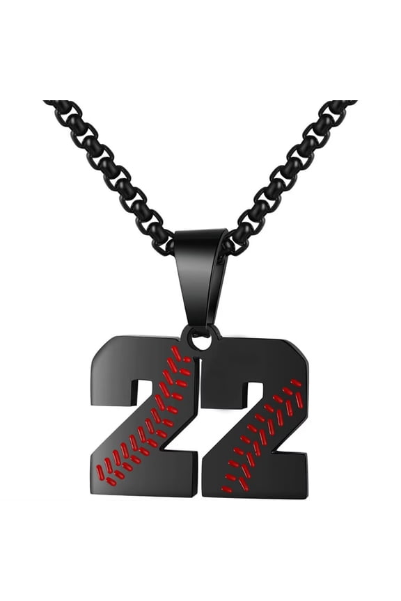 Baseball Jersey Number Necklace for Men Stainless Steel 00-50 Pendant Athletes Chain Personalized Statement Simple Women Jewelry Black Number 22