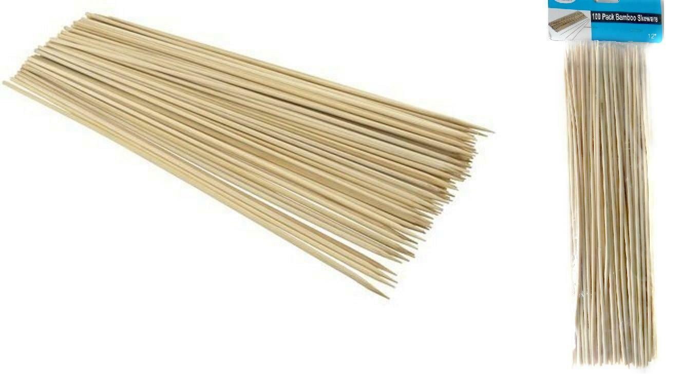100 Bamboo Skewers 12 Inch Wood Wooden Sticks BBQ Shish Kabob Fondue Party Grill 