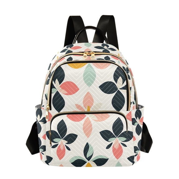 FORMRS Mini Backpack Purse for Women Quilted Travel Daypack Casual Shoulder Bag, Black Retro Flower