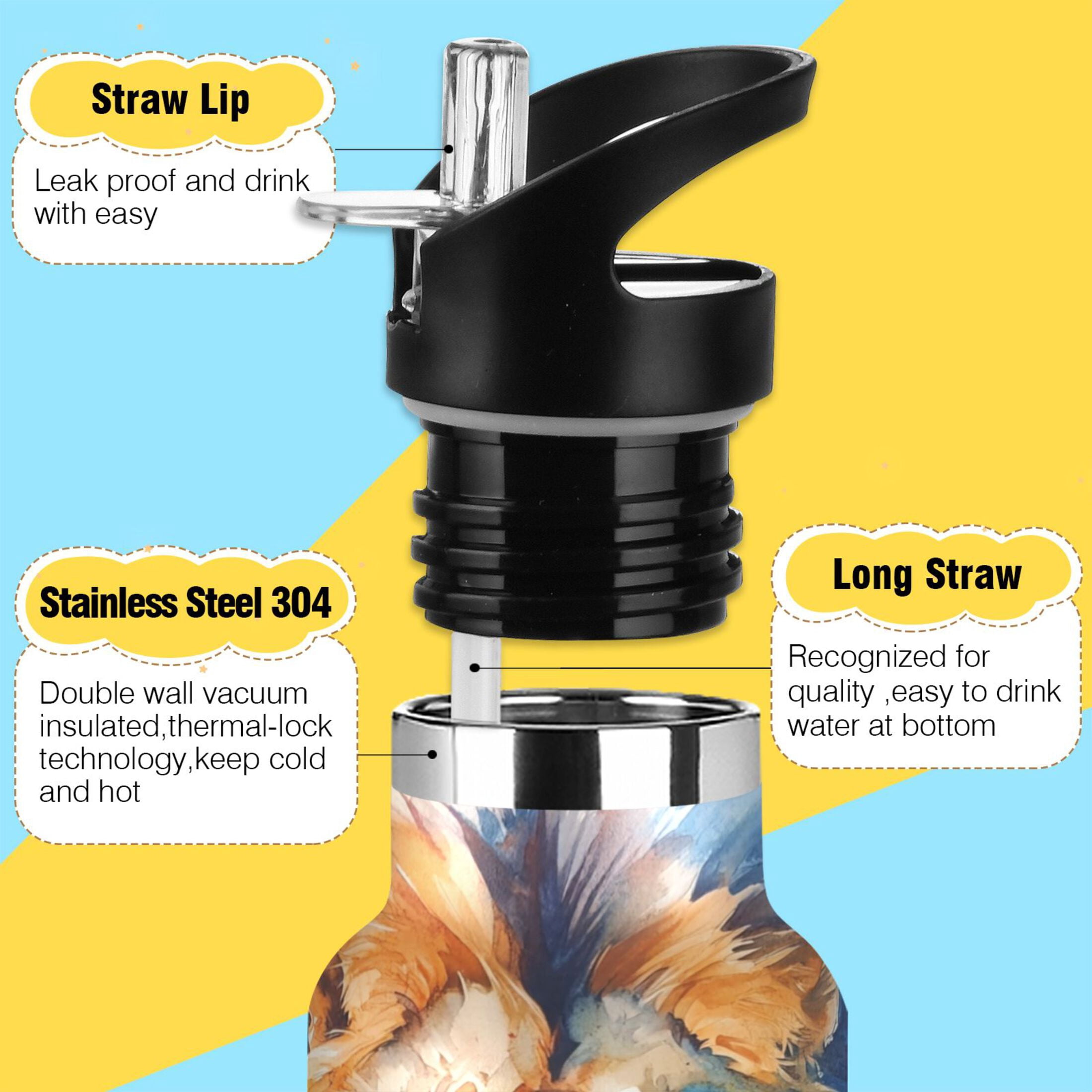 600ML Stainless Steel Insulated Cup Sports Water Bottle Portable Thermos Cup Water Glasses Insulated Tumblers Convenient and Durable Watercolor Lion