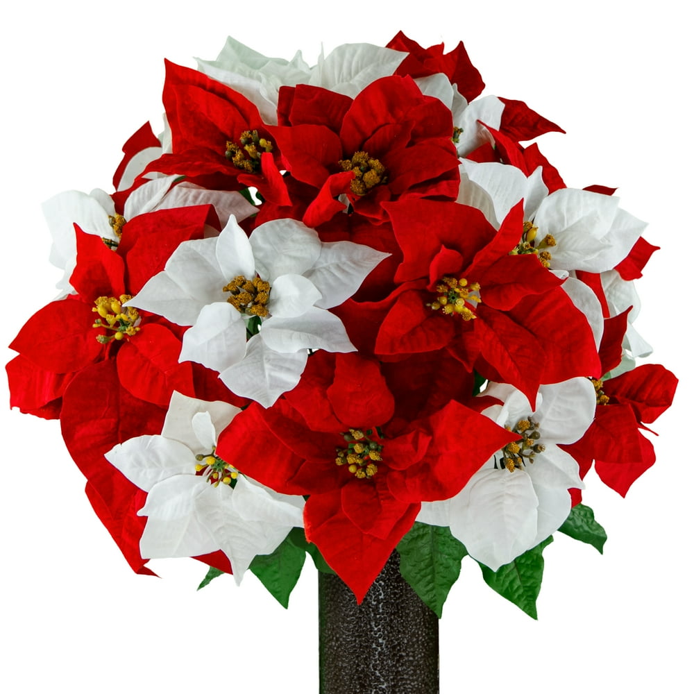 Sympathy Silks Artificial flowers Red & White Poinsettia Bouquet