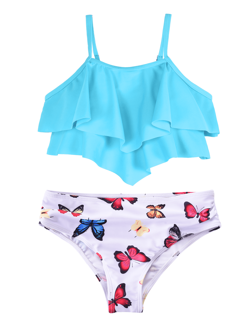 Hilor Girls Swimsuit Flounce Two Piece Bathing Suits Kids Ruffled