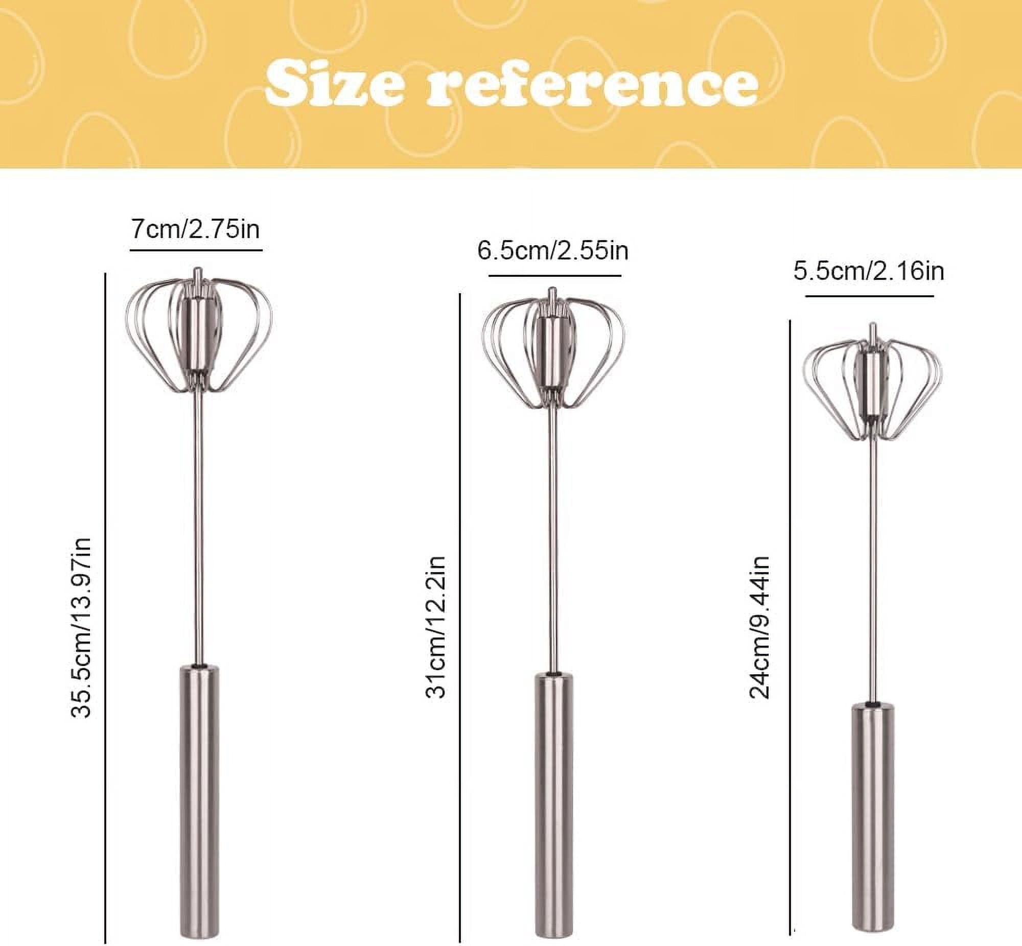 Stainless Steel Semi-Automatic Whisk, 2025 Upgraded Small Hand Push Egg Whisk, Egg Beater Scrambler Wisking Tool for Cooking Baking Kitchen Gadgets Mixer Stirrer Tools (3 Pcs)
