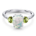 thumbnail image 3 of Gem Stone King 925 Sterling Silver Simulated White Opal and Green Peridot Engagement Ring for Women | 1.60 Cttw | Oval Cabochon 9X7MM | Gemstone October Birthstone | Size 8, 3 of 6